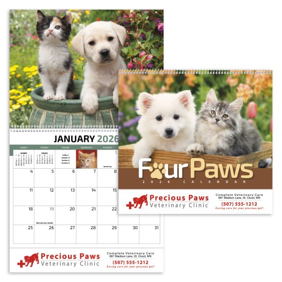 (image for) Four Paws 13-Month Full-Size Spiral Wall Calendar- #410