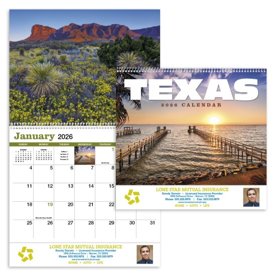 (image for) Texas 13-Month Full-Size Spiral Wall Calendar #436