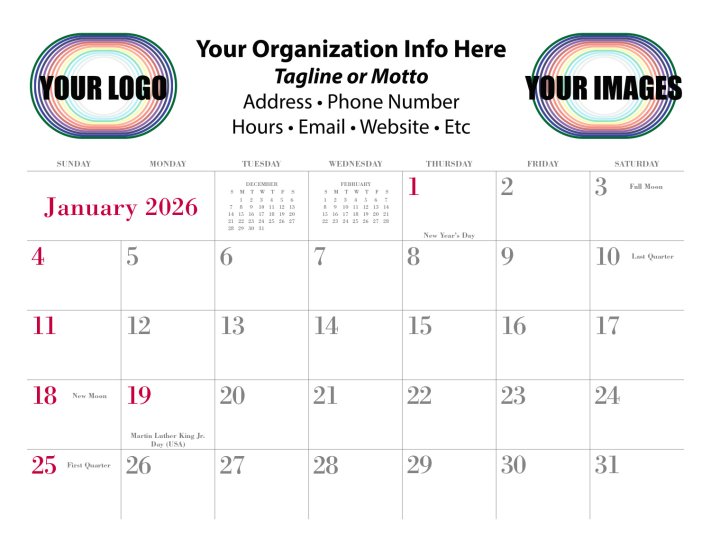 (image for) Custom Full Color 12 Month Full Size Spiral Version- #CUST350