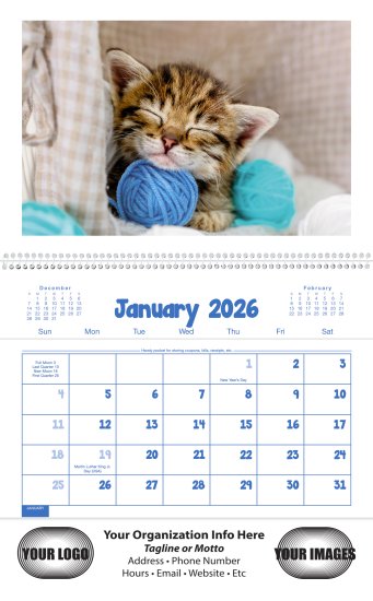 (image for) Twelve (12) Pocket-Puppies & Kittens Wall Calendar- #4155