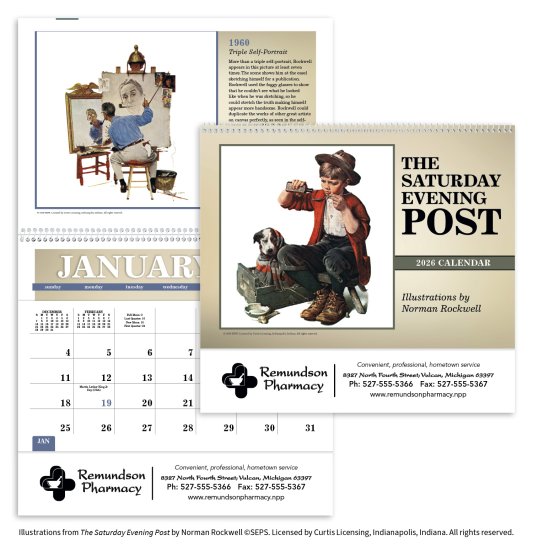 (image for) Twelve (12) Pocket-Saturday Evening Post Illustrations by Norman Rockwell Wall Calendar- # 4156