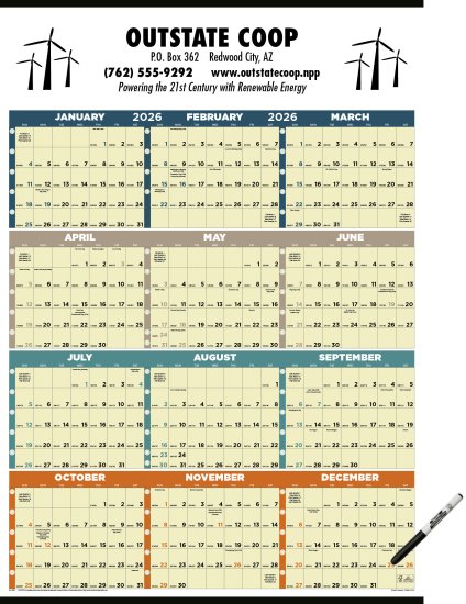 (image for) Laminated Time-ManagementSpan-A-Year Large Multi-Color w/ Marker- # 6252