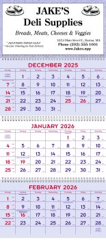 (image for) Three (3) Month-At-A-Glance Spiral Bound Commercial Wall Planner Red & Blue #6603