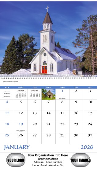 (image for) Scenic Churches Wall Calendar Spiral Binding #7045