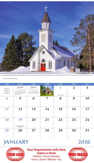 (image for) Scenic Churches Wall Calendar Spiral Binding #7045