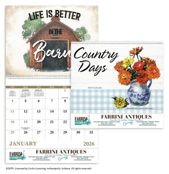 (image for) Country Days Wall Calendars - Spiral #7066 NEW ITEM FOR 2025!! 