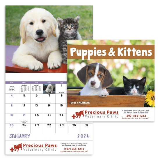 (image for) Puppies & Kittens Stapled Wall Calendar- #7207