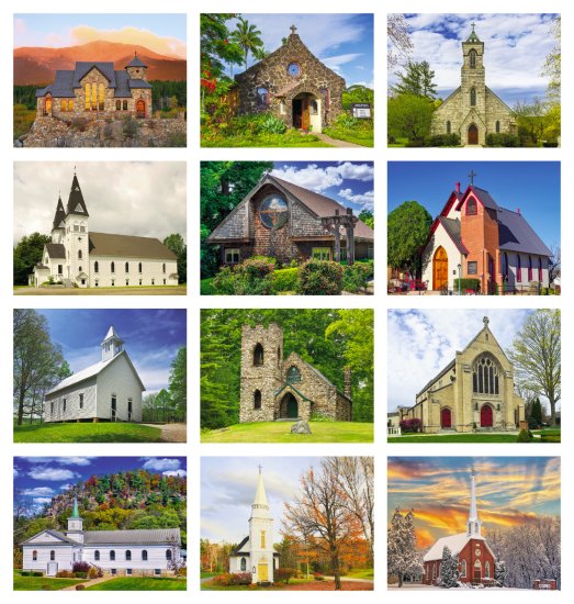 (image for) Scenic Churches Stapled Wall Calendar #7245