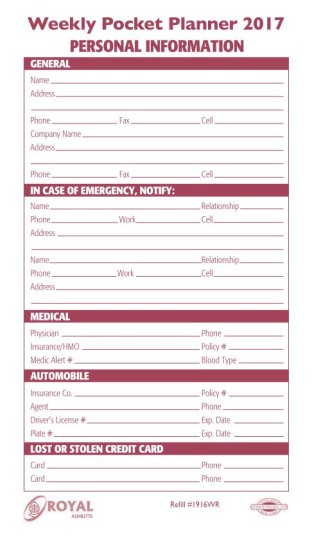 (image for) Planner refill only- #1916WR